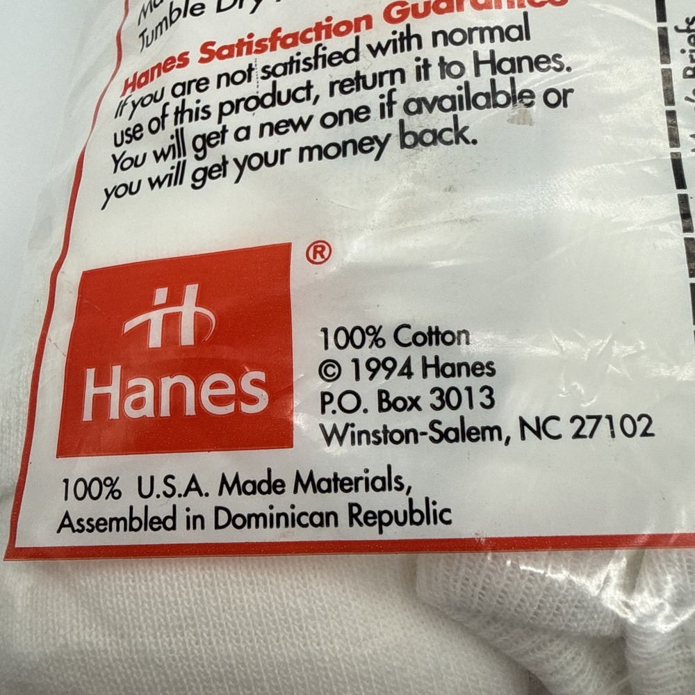 Vtg Hanes Men's White Briefs Pack Of 6 Size 38 1994 100 % Cotton Preshrunk NOS - Picture 6 of 8